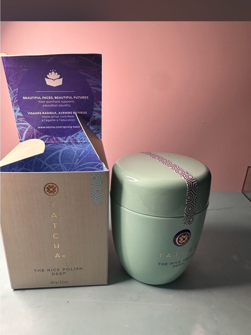 Tatcha Rice Polish Deep Exfoliant Jar in Pale Mint Green